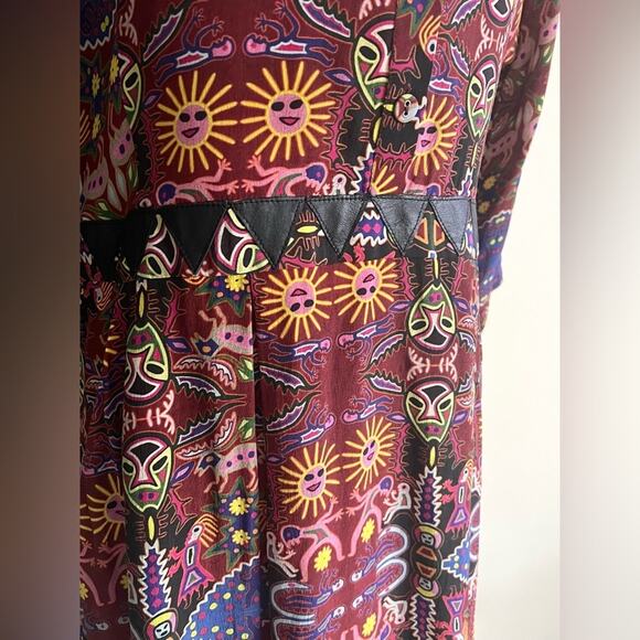 Anthropologie Carolina K Womens Silk Crepe Leather Tribal Averil Mini Dress Sz L - Picture 4 of 14